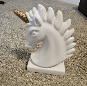 White Unicorn Figurine with Gold Horn